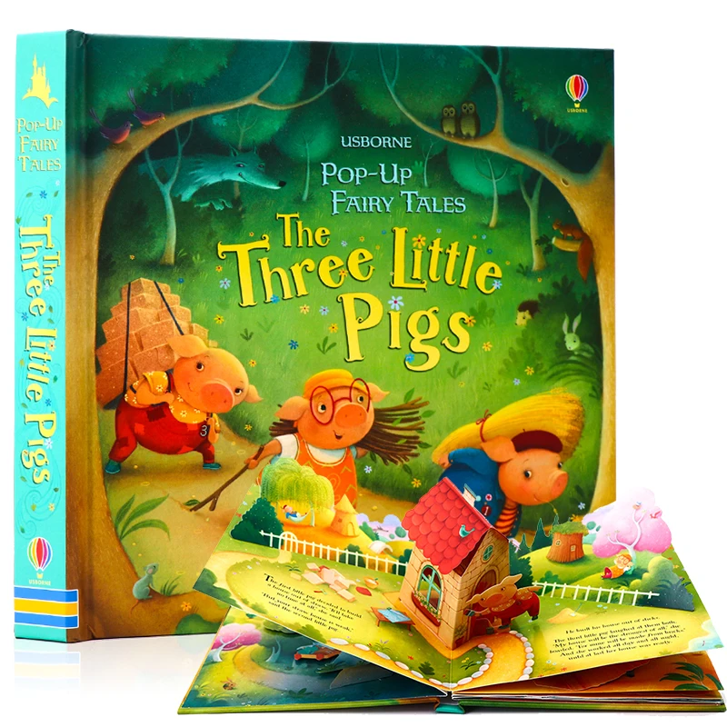 Libro de imágenes en inglés con solapa 3D de los Tres Cerditos, libro de cuentos para la educación temprana, materiales de aprendizaje para lectura antes de dormir