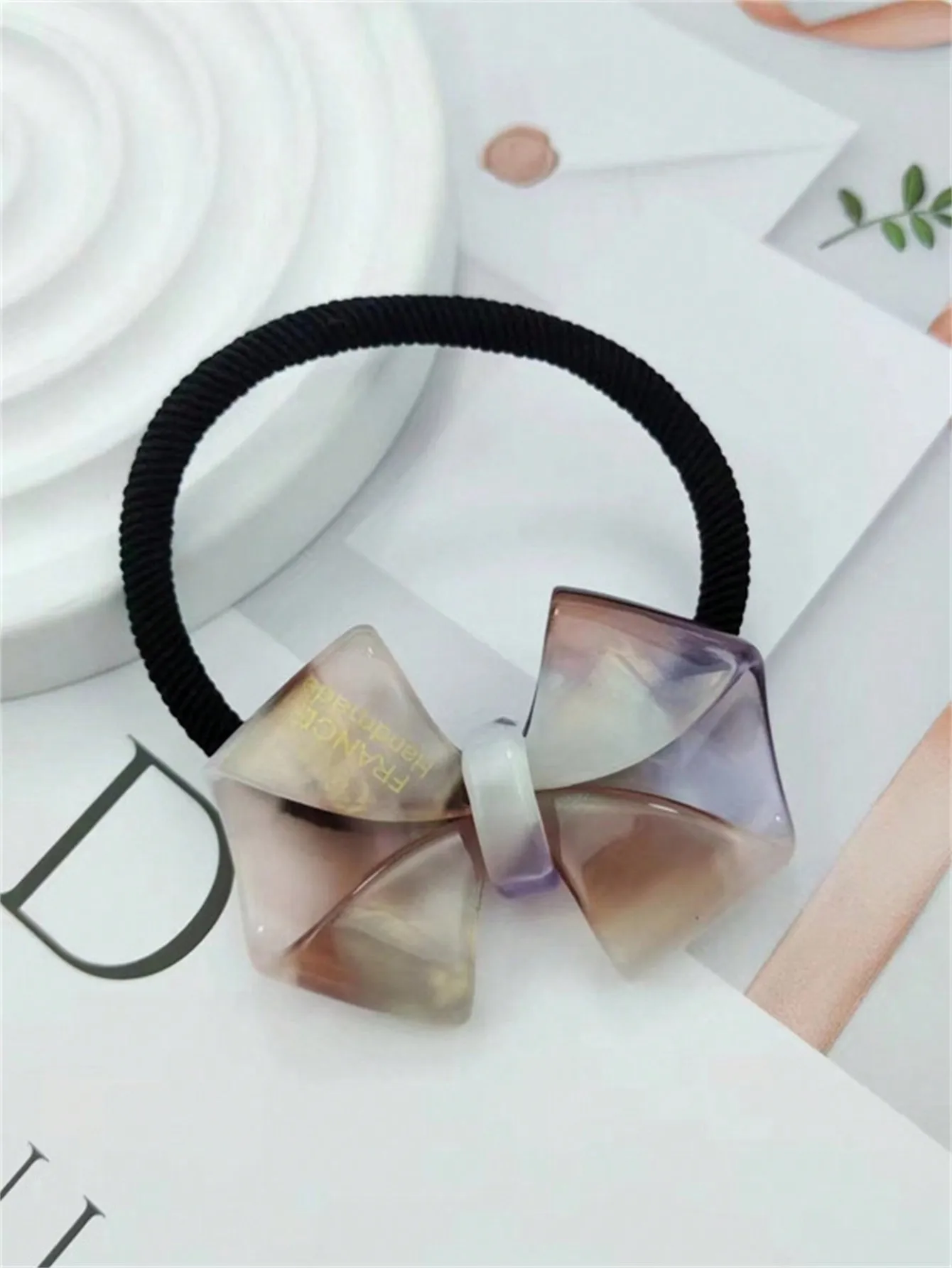 1 acetic acid headband big bow acetic acid head rope new gradient ponytail leather band high elastic fashion hair rope tide