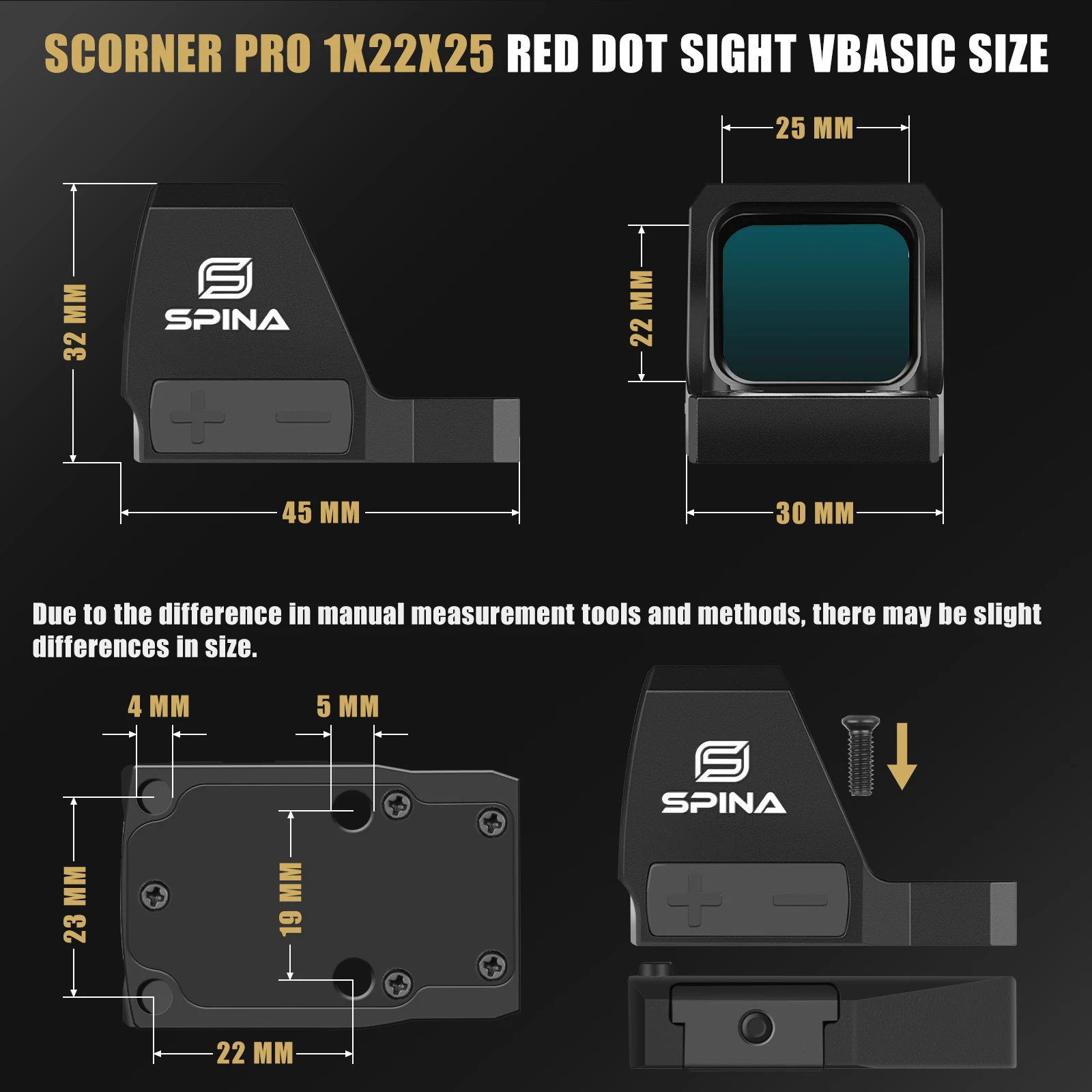 SPINA OPTICS Solar Energy Wide Field of View Red Dot Sight RMR Glock Pistol Dot Scope with RMR Footprint Adapter/20mm Rail Base