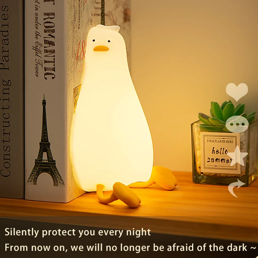 Lying Flat Duck Night Light LED Squishy Duck Lamp Cute Light Up Duck Silicone Rechargeable Dimmable Nursery Nightlight Decor