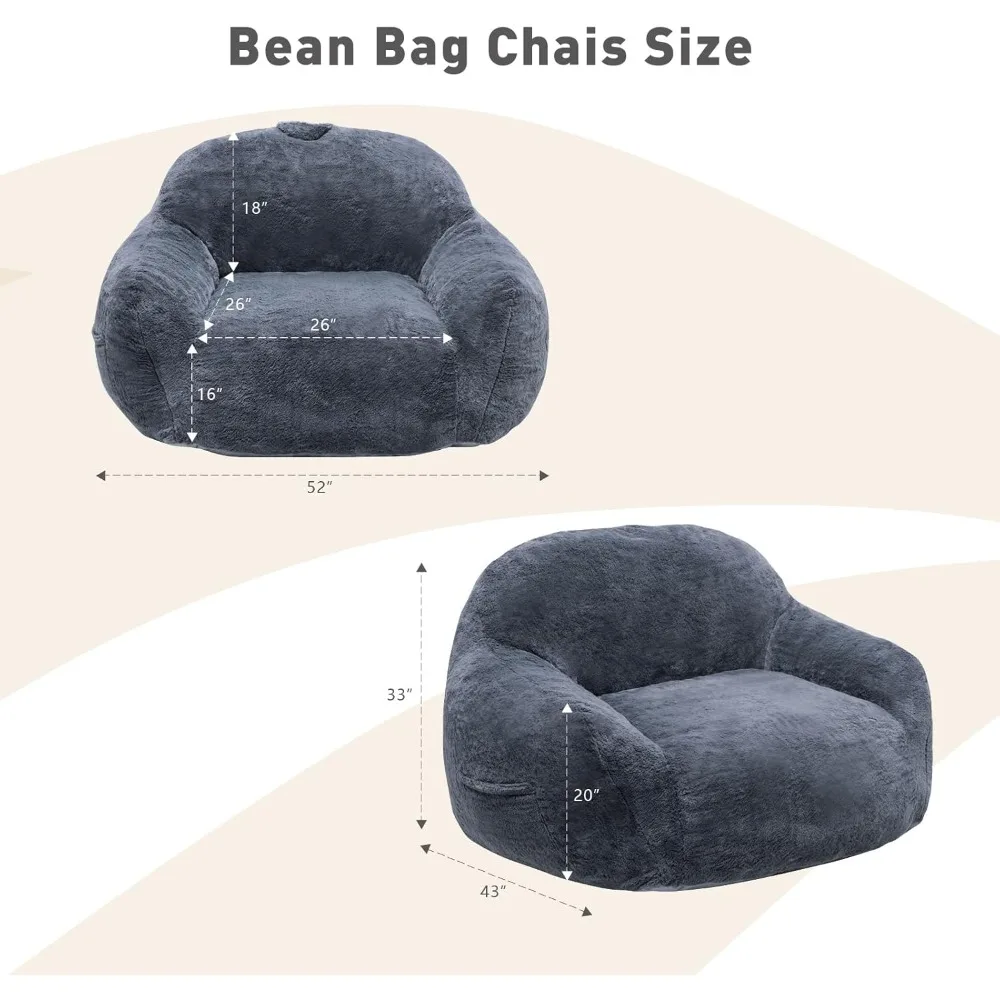 Giant Bean Bag Chair, Bean Bag Sofa with Armrests, Bean Bag Chairs for Adults Stuffed Memory Foam | Storage | Non-Slip, Removabl