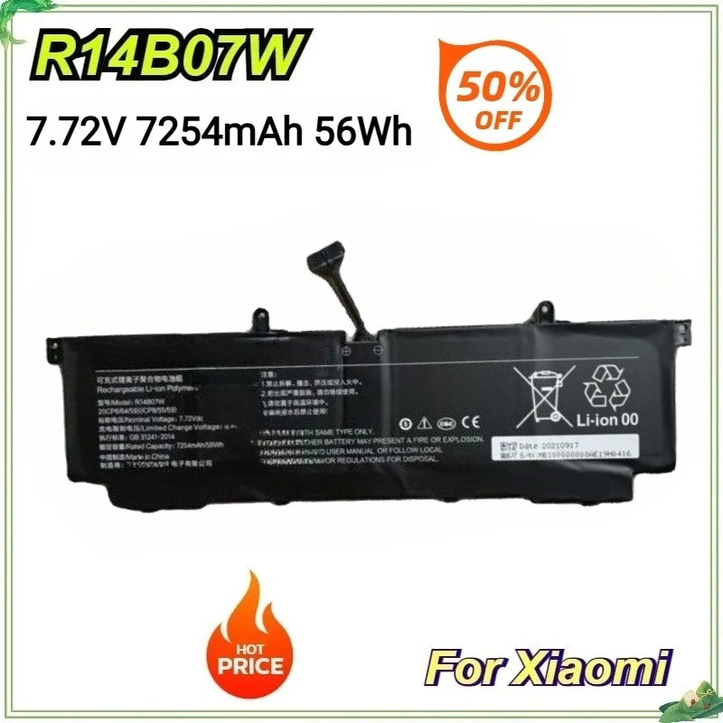 

Новый аккумулятор для ноутбука R14B07W для Xiaomi Book Pro 14 2022, сменный аккумулятор 7,72 В, 7254 мАч, 56 Втч, перезаряжаемая батарея для ноутбука
