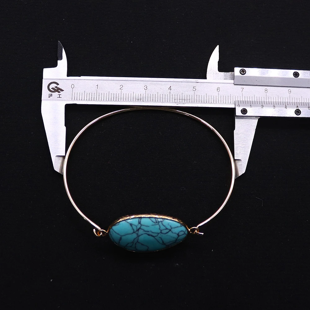 Fashion Gold-Plated Women's Open Bangle Bracelet With Inlaid Polished Natural Stone Amethyst Green Aventurine Jewelry Gift 1pc #5