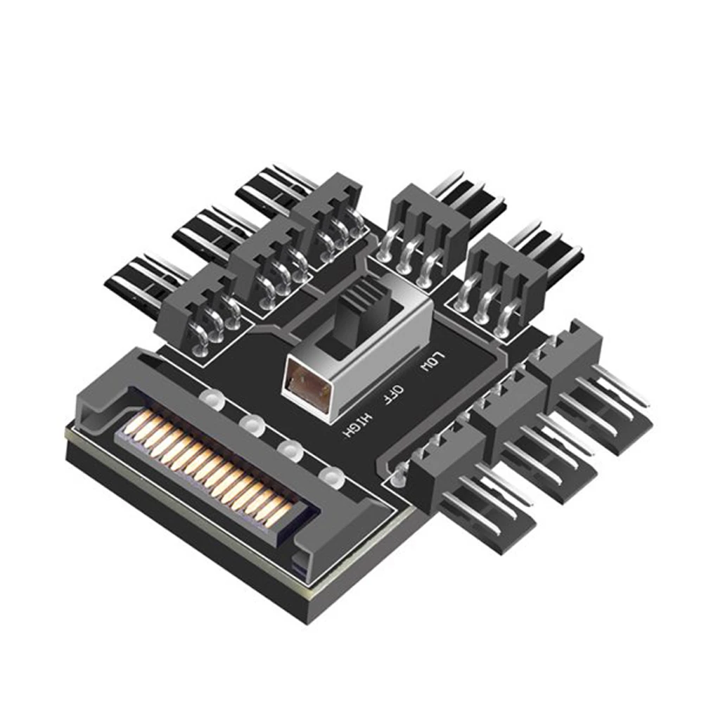 

Splitter Cooler Cooling Fan Hub PC SATA 1 to 8 3Pin 12V Power Socket PCB Adapter