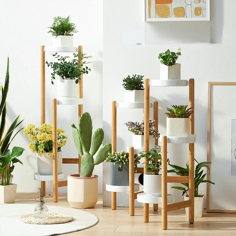 Floor-standing Flower Stand Multi-layer Home Nordic Succulent Planter Stand Balcony Living Room Wooden Stand for Pots