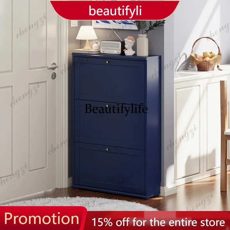 01A Ultra-thin shoe cabinet home tipping bucket integrated entrance cabinet installation-free multi-functional solid wood househ