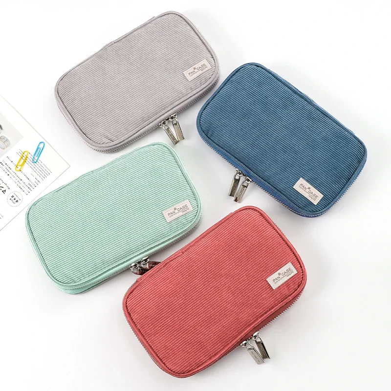 1pcs KOKUYO Large Capacity Cute Creative Pencil case Multifunctional Pencil Bags Student Plate Tray Box Corduroy Pencil Box