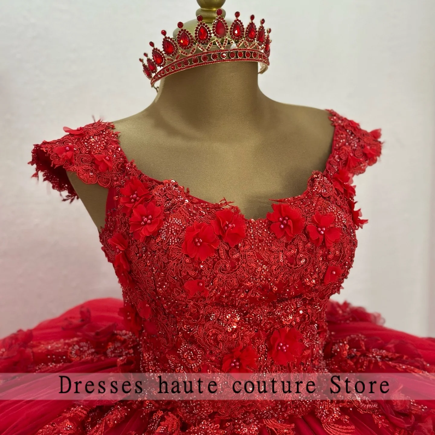 New Red 3D Flower Halter  Beaded Corset Quincenara Dresses 2025 Shiny Aqppliques With Bow Sweet 16 Dress Ruched Customized