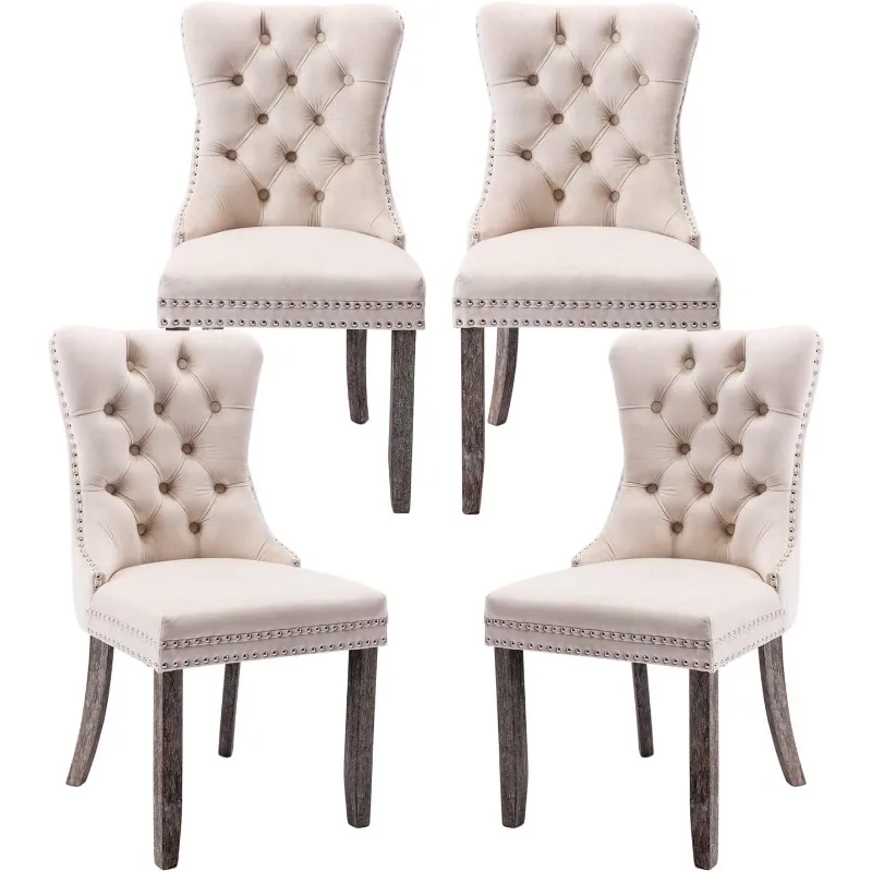 home.Velvet Upholstered Dining Chairs Set of 4, Luxury Tufted Dining Chair for Living Room, Bedroom, Kitchen (Beige)