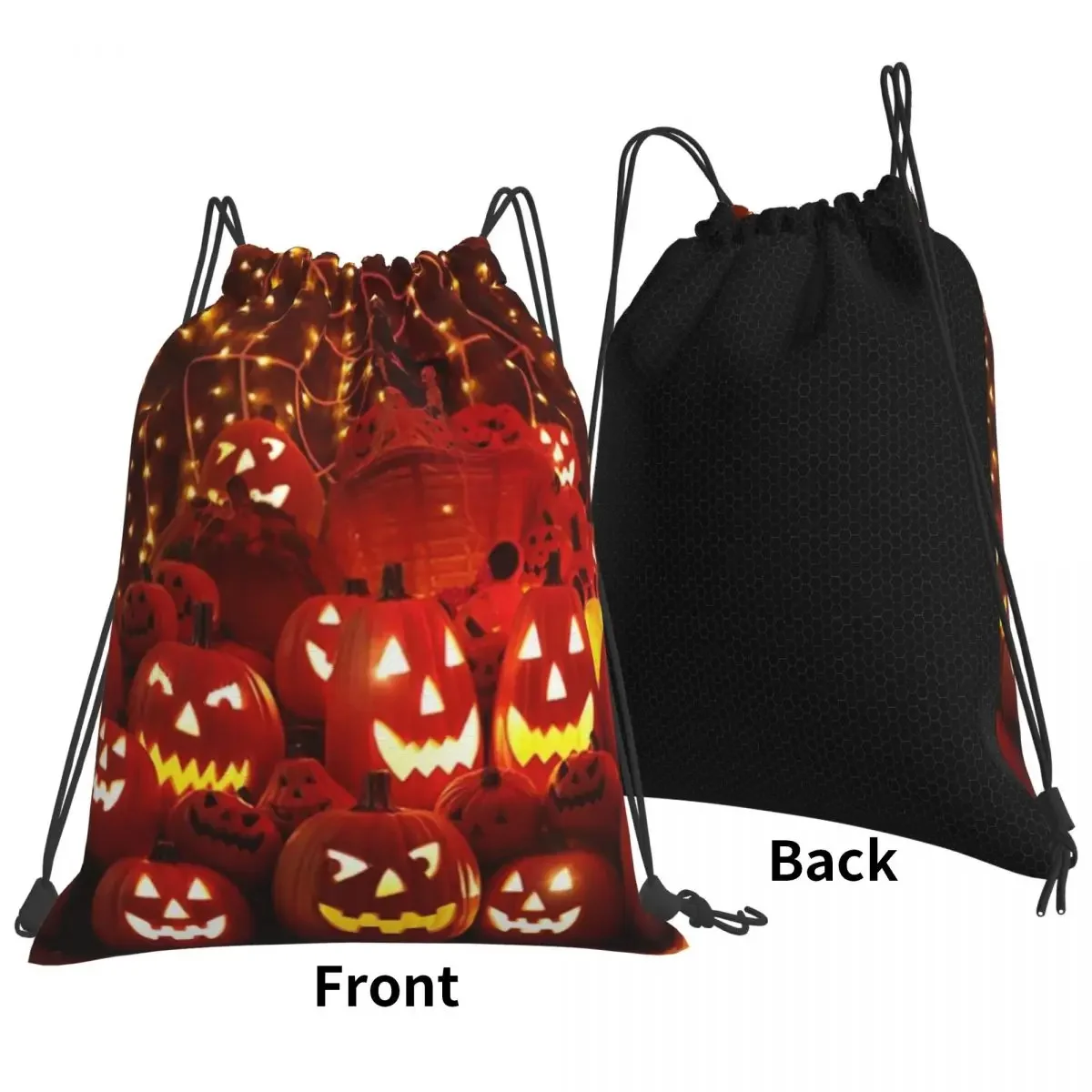 Halloween Pumpkin Portable Backpacks Drawstring Bag Multi-function Drawstring Bundle Pocket Storage Bags For School Students