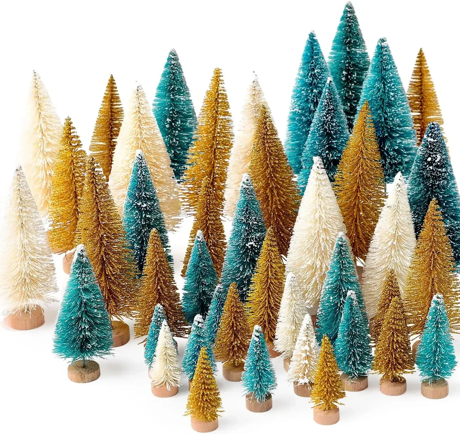 30pcs Mini Christmas Trees Artificial Christmas Tree Bottle Brush Trees with Wooden Base for Christmas Decor Party Home Table Craft Decorations (Silver,Green) 7