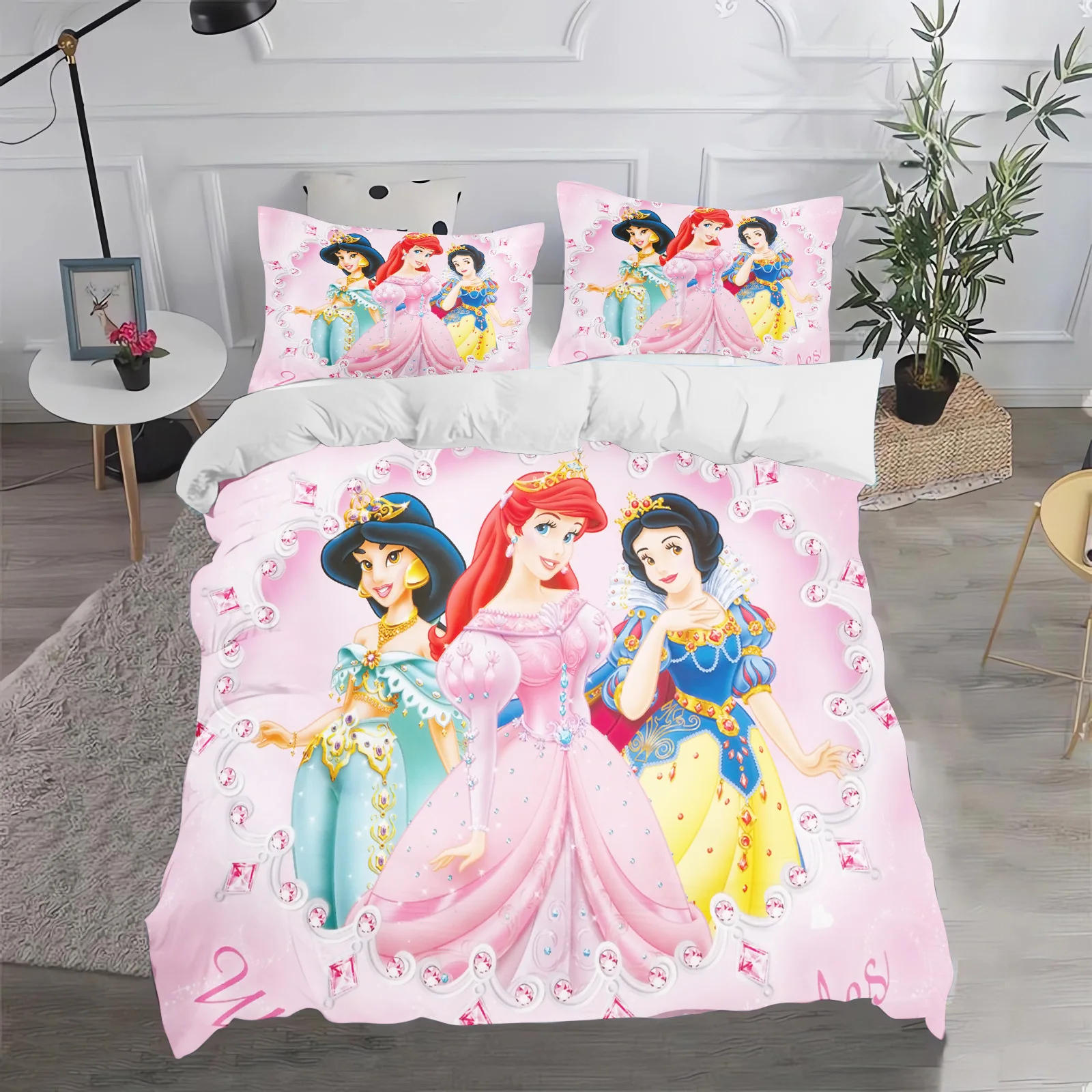 Princess Series Cute Printed Cartoon Quilt Cover 3-Piece Set 1 Bedding Set 100% Polyester Sets Double Duvet Cover Covers