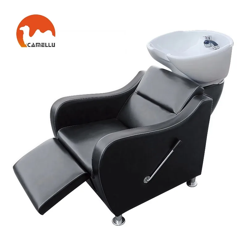 Black Modern Shampoo Chairs Ceramic Bowl Customized Salon Furniture Washing Chair Bed for Salon Station