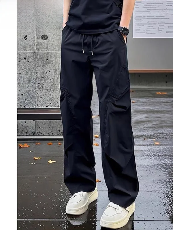 

Ice Silk Men's Summer Thin Sport Casual Pants American Functional Sle Pleated Straight Leg Long Trousers for Youth Travel