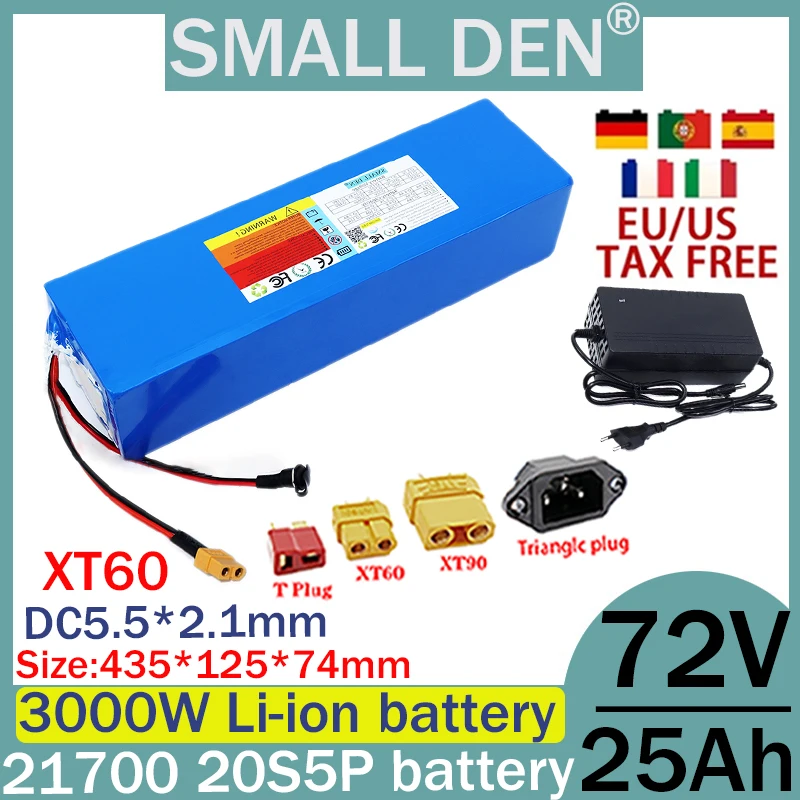 حزمة بطارية ليثيوم جديدة 72 فولت 25 أمبير في الساعة 21700 مع بطارية السيارة الكهربائية عالية الطاقة من الفئة A 40A BMS 3000 وات + شاحن 84 فولت 2A 3A 5A