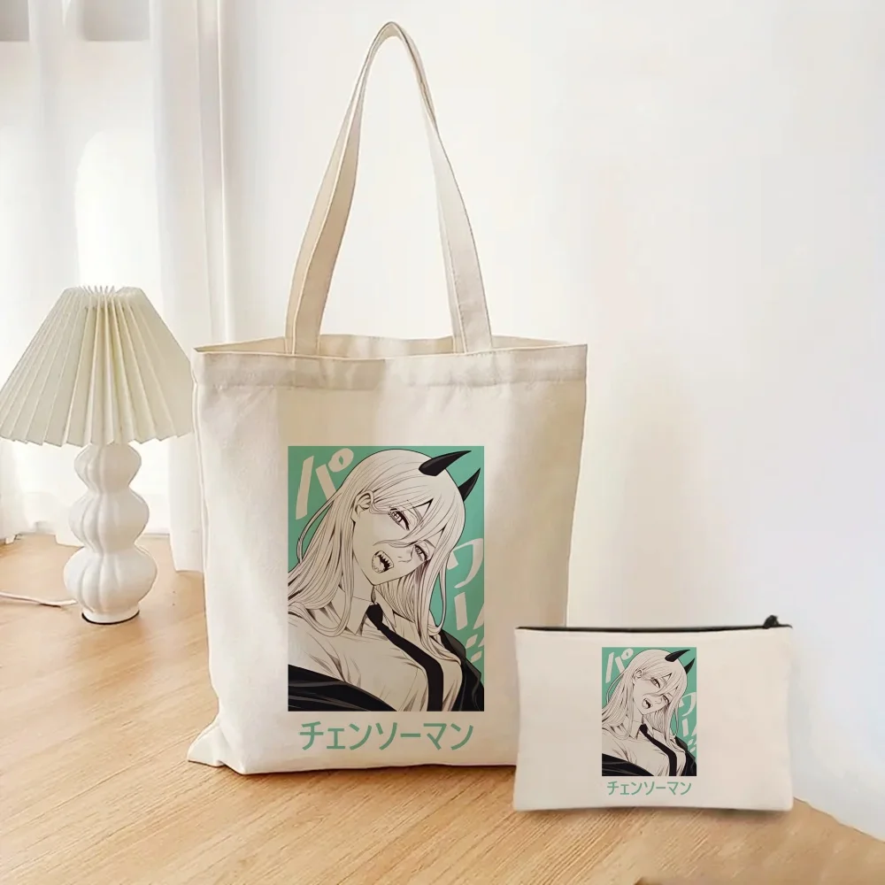 

2PCS Chainsaw Man Pochita Makima Japanese Anime Denji Tote Bag, Large Capacity Shoulder Bag, Gift Handbag & Grocery Shopping Bag