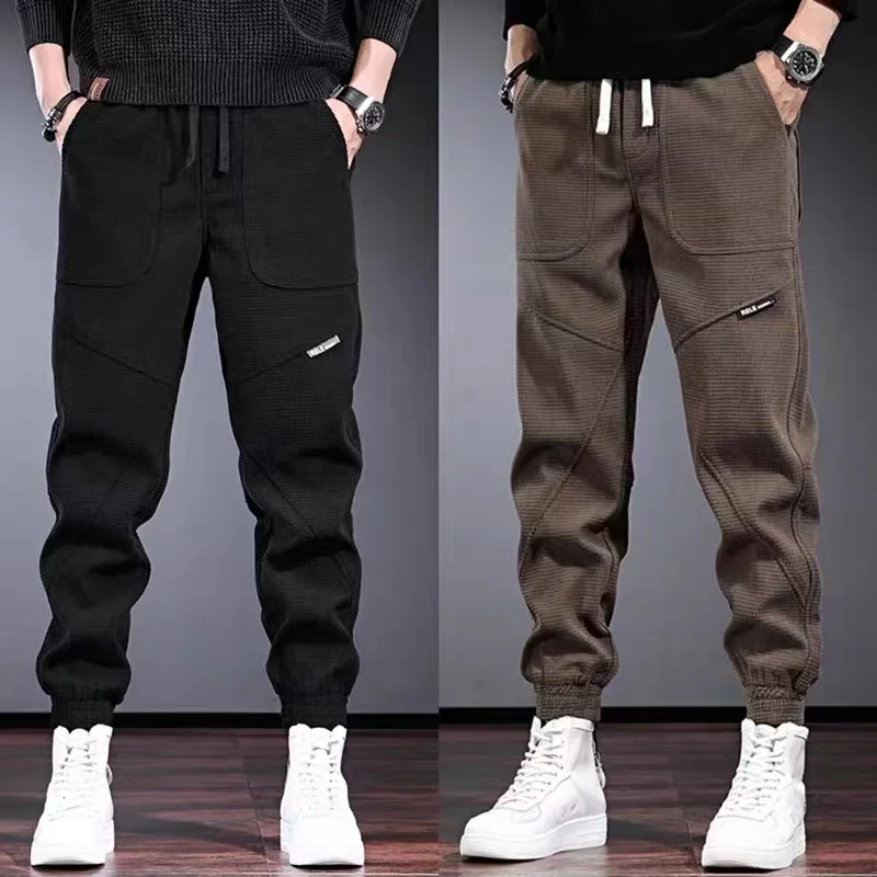 

Men's Fleece Lined Casual Pants Loose Fit American Style Trousers Autumn Winter Youth Sportswear Elastic Waist Workwear