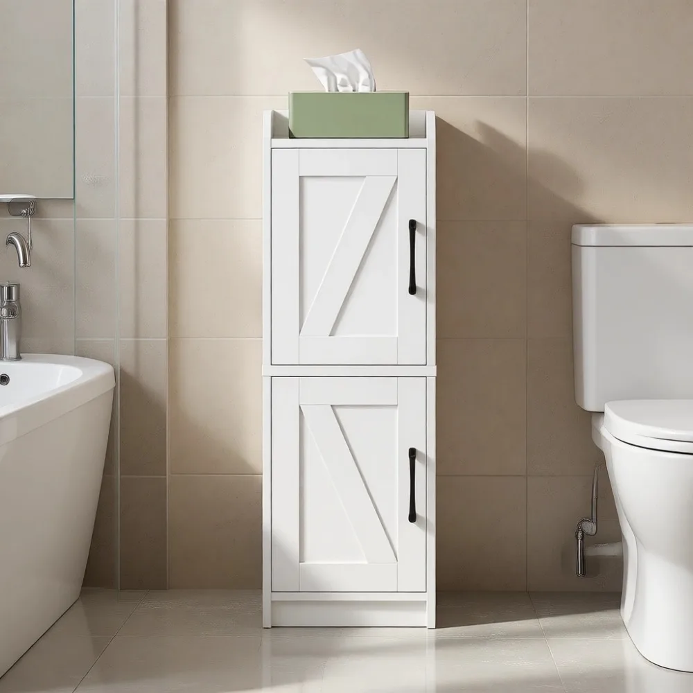 

Compact White Corner Bathroom Cabinet with Adjustable Shelves for Small Spaces