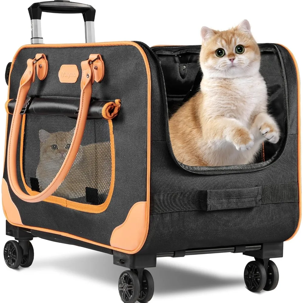 

Large Cat Carrier with Wheels, Rolling Cat Carrier, 24x 13.8x 15.4 Pet Carrier for Large Cats Small Dogs up to 38 LB