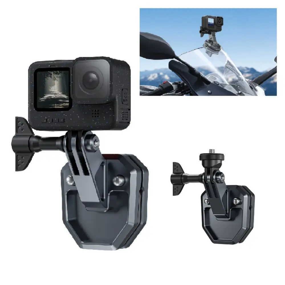 

180° Adjustable Motorcycle Windshield Clip Stable Locking Aluminum Alloy Camera Mount Portable for Gopro/Insta 360/DJI Action