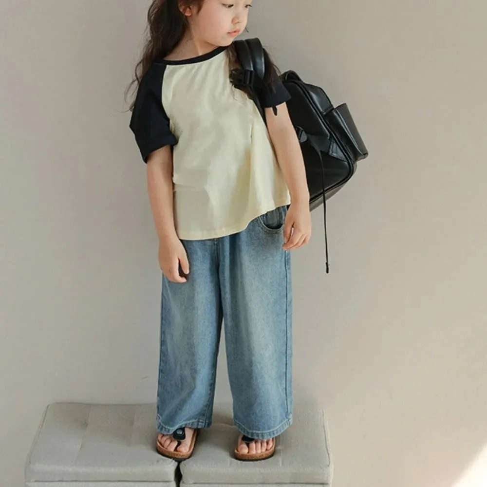 

Cute Straight Jeans Loose High Waist Children Y2K Jeans Cowboy Pants Wide Leg Little Girls Denim Trousers Streetwear
