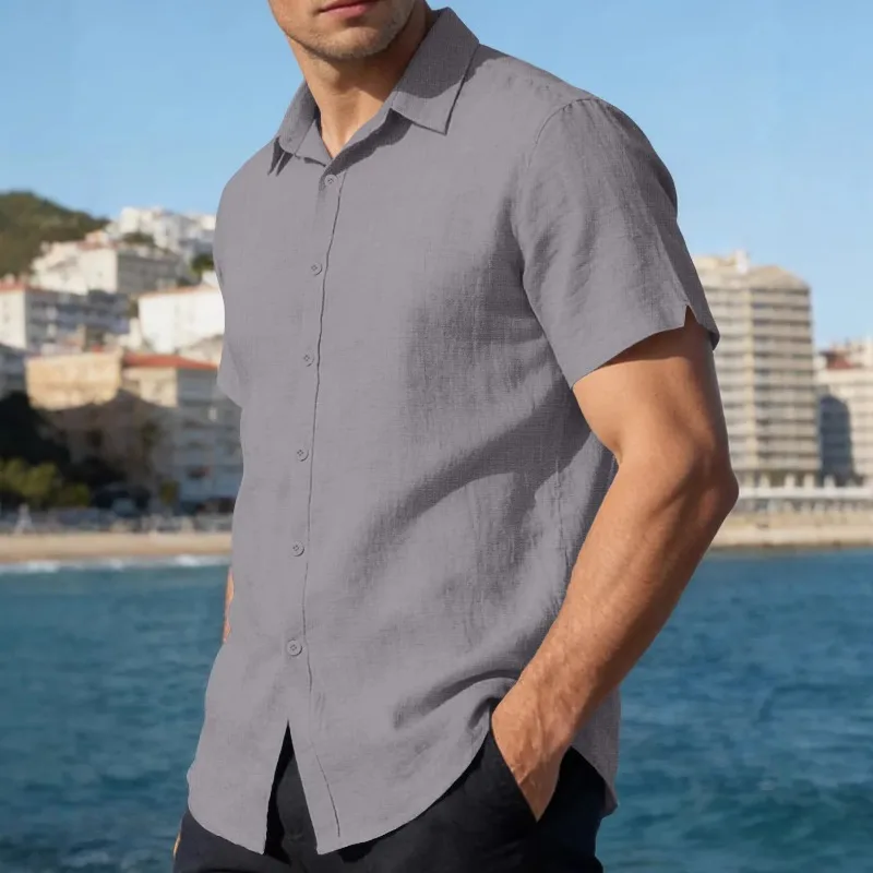 

Men's Casual Business Short Sleeve Shirt with Button up Notch Collar Hawaiian Solid Color Light Business Style Polyester Fiber