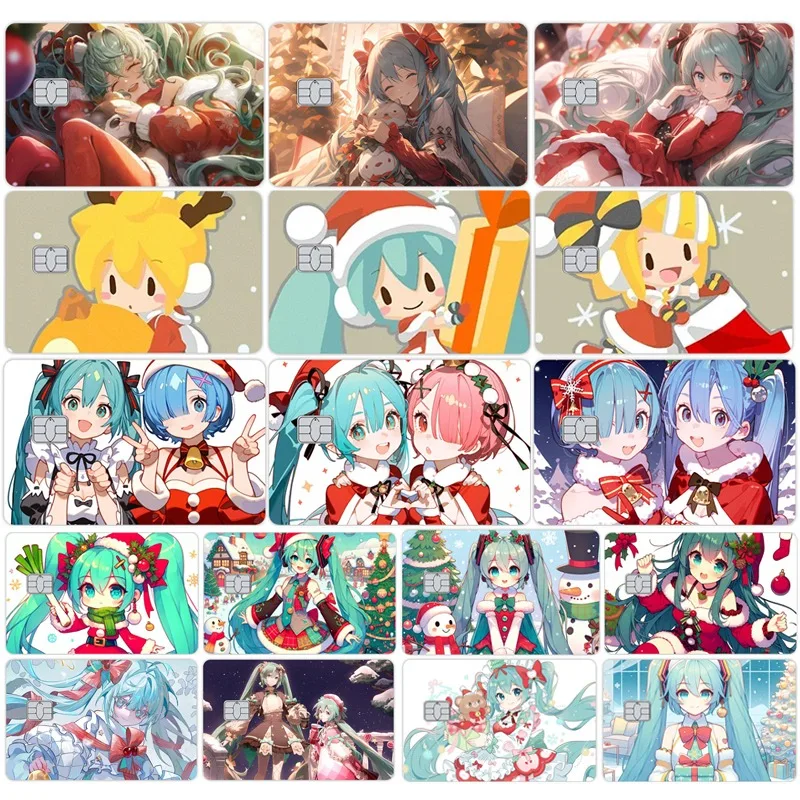 Anime Cartoon Hatsune Miku Christmas Credit Card Skin Stickers for Bus Metro Card Laser Sticker Collect Decorations Gift Toys