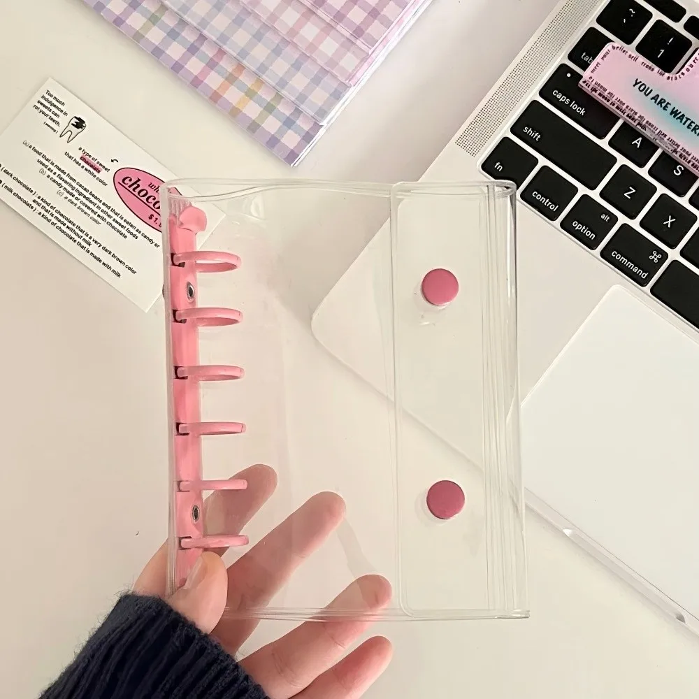 Candy Color Macaron-Themed A7 Binder Cover Transparent PVC Photo Album Cover Double Button 6-Hole Collectible Organizer