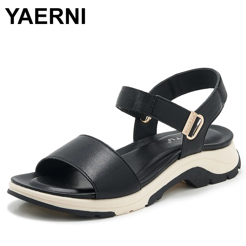 Nuevas sandalias deportivas informales con bloqueo de Color, cómodas, suela gruesa, Velcro, zapatos de mujer de talla grande, hebilla de cuña a la moda