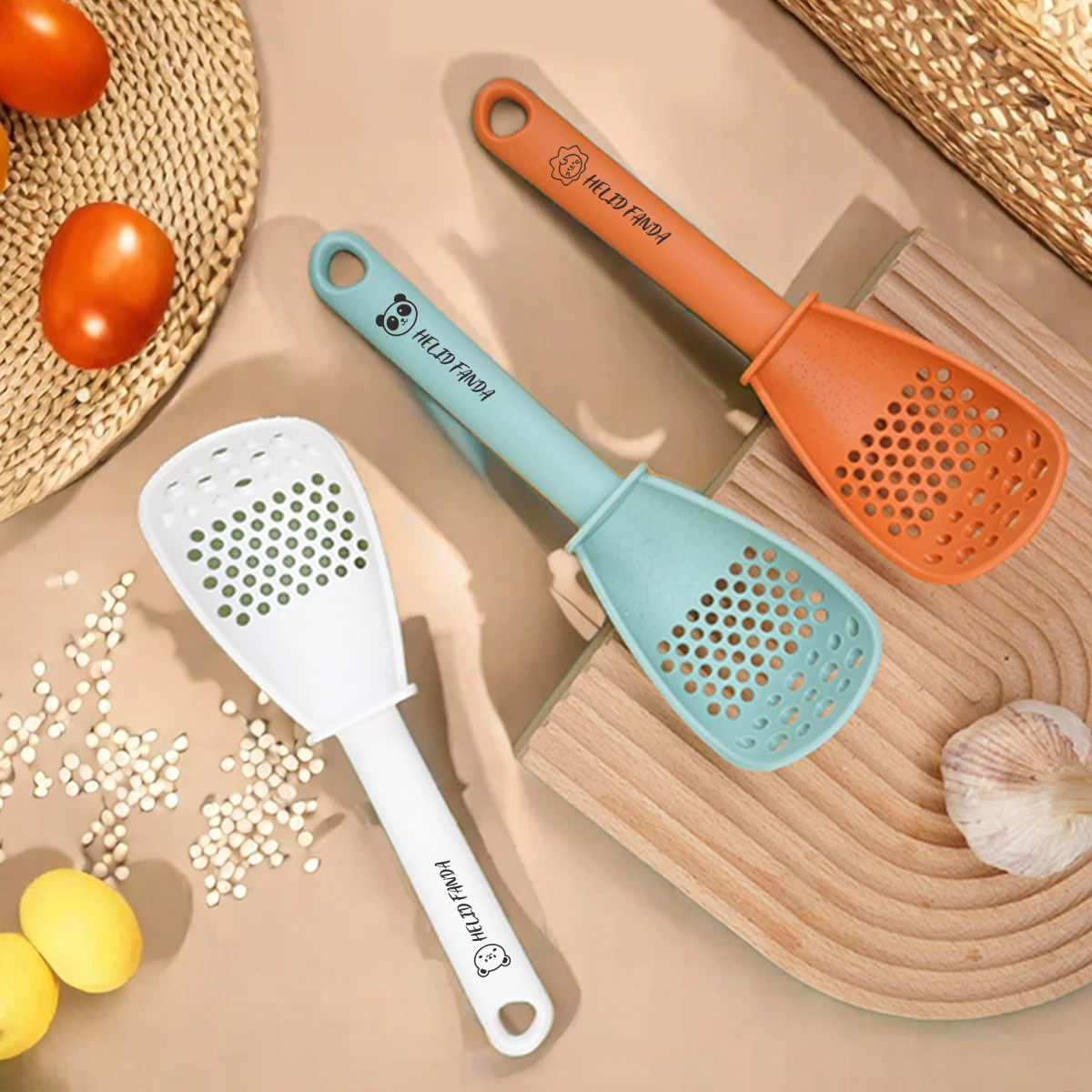 WORTHBUY Multifunctional Cooking Spoon Hanging Hole Potato Garlic Press Kitchen Strainer Scoop Plastic Rice Spoon Colander