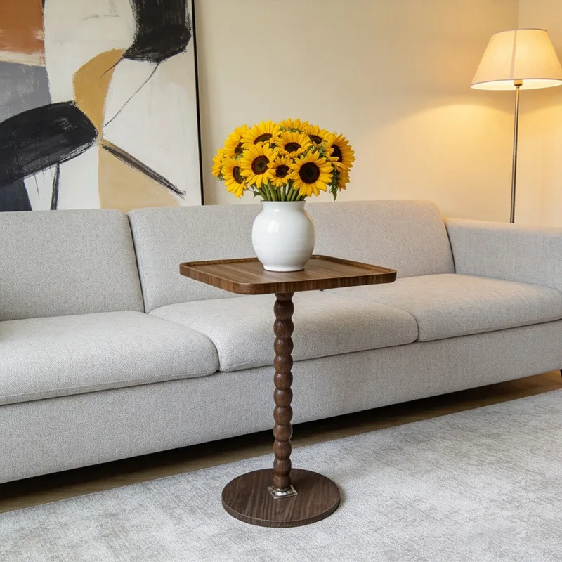 Brown square side table, narrow modern side table with base support, suitable for small spaces. It can be placed beside sofas