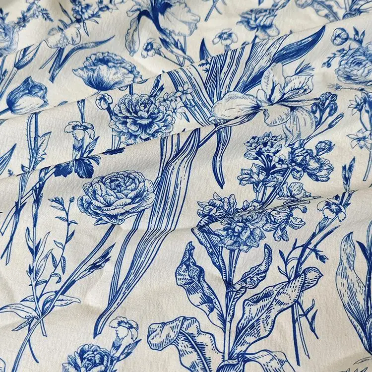 

Lightweight Soft Blue Porcelain Bubble Print Fabric Summer Clothing Dress Material Chinese Style Floral Texture Gouyia Brand