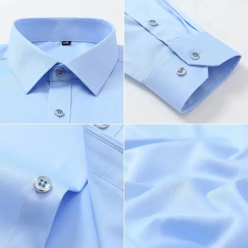 Anti-Wrinkle Men Shirts Long Sleeve Dress Shirts For Men Slim Fit Camisa Social Business Blouse White Pocket Office Shirt 4XL