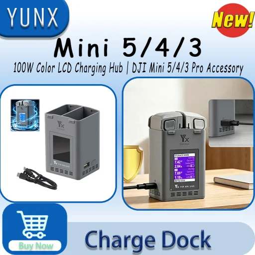 Power‑Flow 100W Smart Charge Dock, Color LCD Screen Bidirectional Charging Hub for DJI Mini 5/4/3 Pro Mini3 Drone Battery