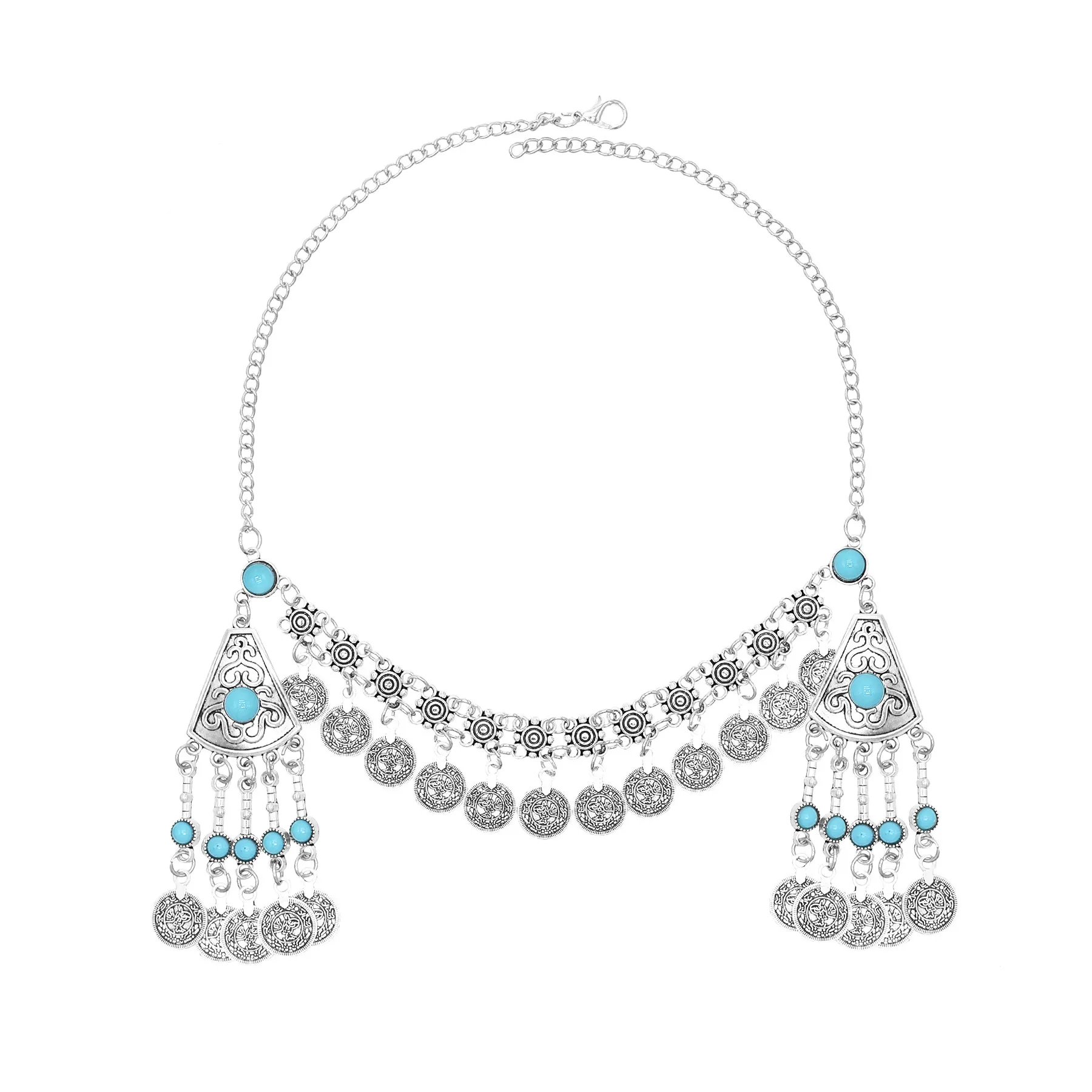 East Asian Vintage Women Hair Jewelry Ethnic Long Coin Tassel Chains Headband Feminina