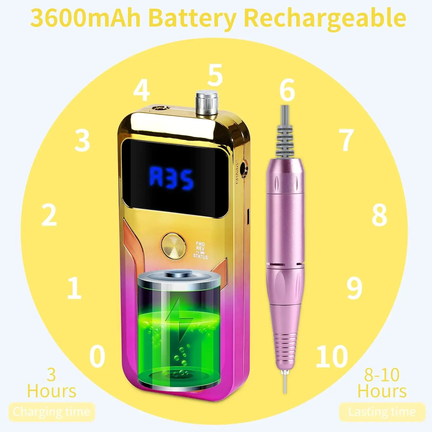 Professionele draadloze nagelboormachine, 35000 RPM elektrische nagelvijlset voor acrylgel polijsten en manicure thuis of salon