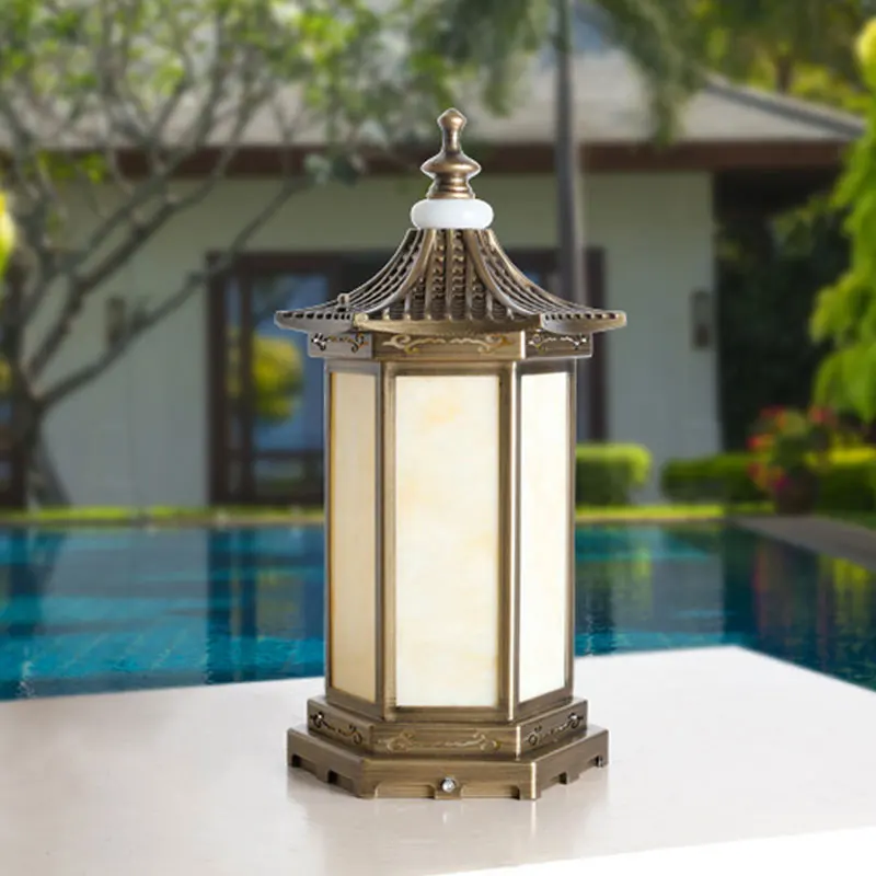 Outdoor Retro Courtyard Lamp Waterproof Chinese Style Lighting Column Head Lamp