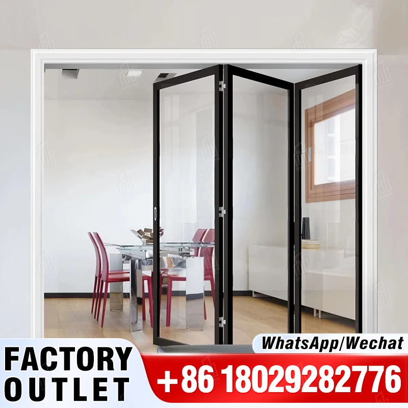 Modern Style Pd/Pt Glass Door Sliding Flat Door Folding Integrated Door Suitable For Bathroom Indoor Balcony Kitchen