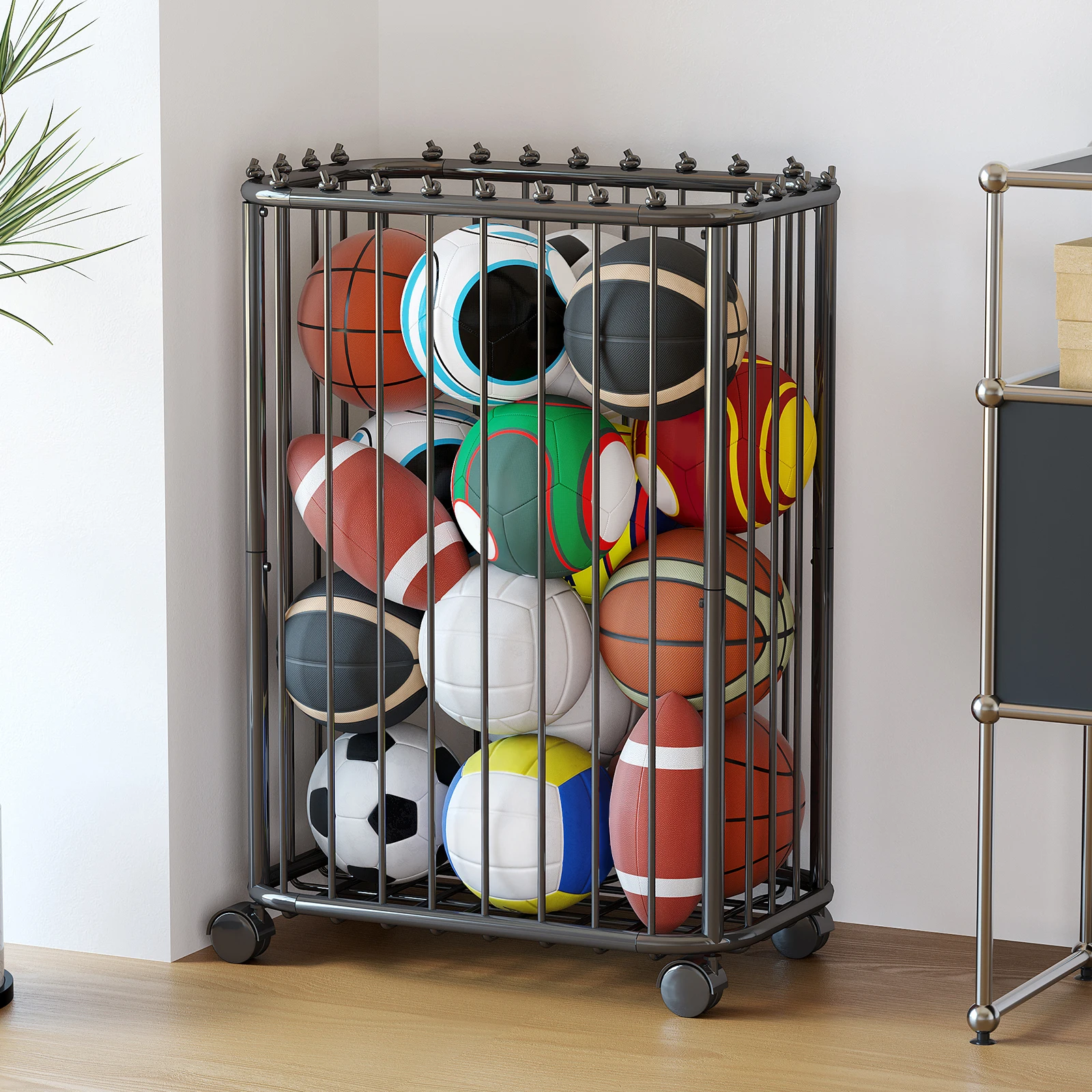 Sports Equipment Storage Rack - Basketball, Football, Tennis Racket Storage Basket