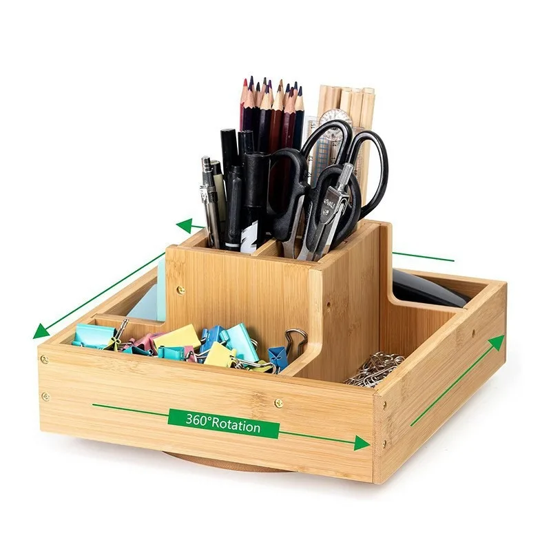 Wooden Desk Organizer Box - Multi-Compartment Storage for Scissors, Stationery & Art Supplies, Office & Studio Use