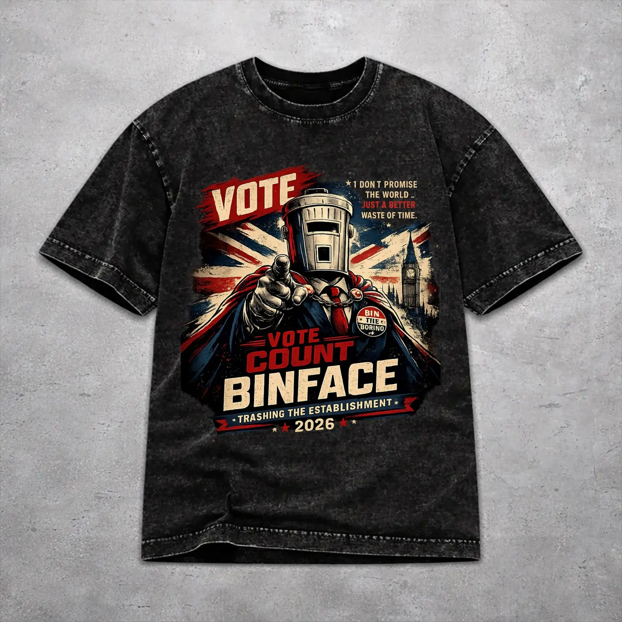 Vote Count Binface For Prime Minister  Washed T Shirt Fashion Harajuku Men Women  Loose T-Shirts Tee Cotton