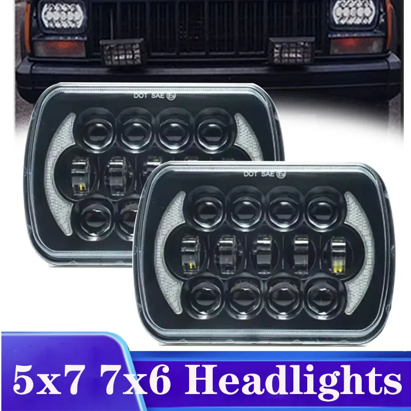 

105W 7X6" Black LED DOT HID Light Bulbs Clear Sealed Beam Headlamp Headlight H4 Square Motorcycle 7"x5" LED Headlights