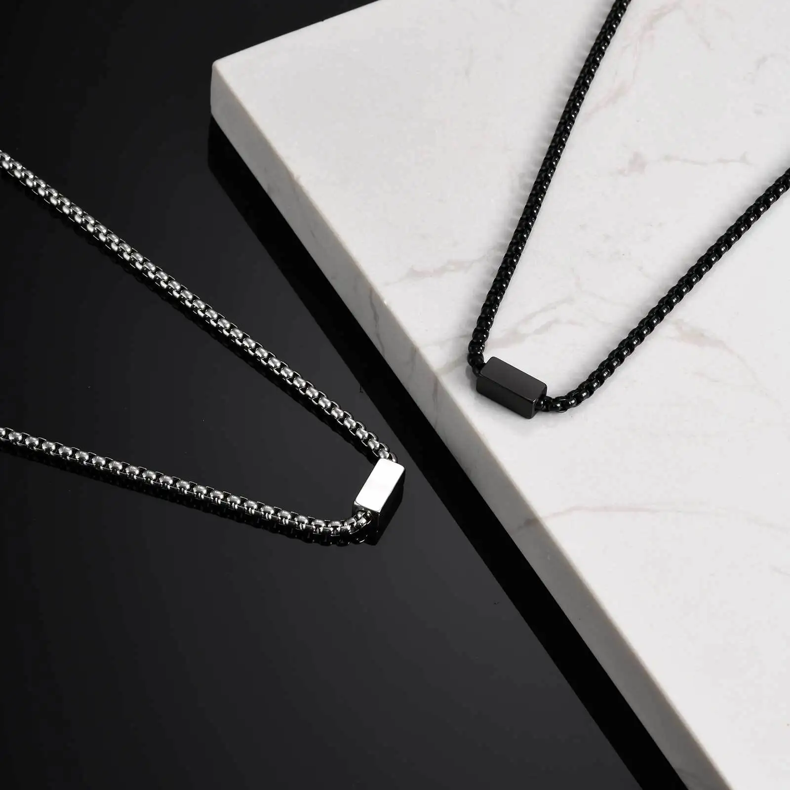 Free Custom Necklace for Men Boys,Personalized Names Words Stainless Steel Square Box Chain Collar Gift - Image 5
