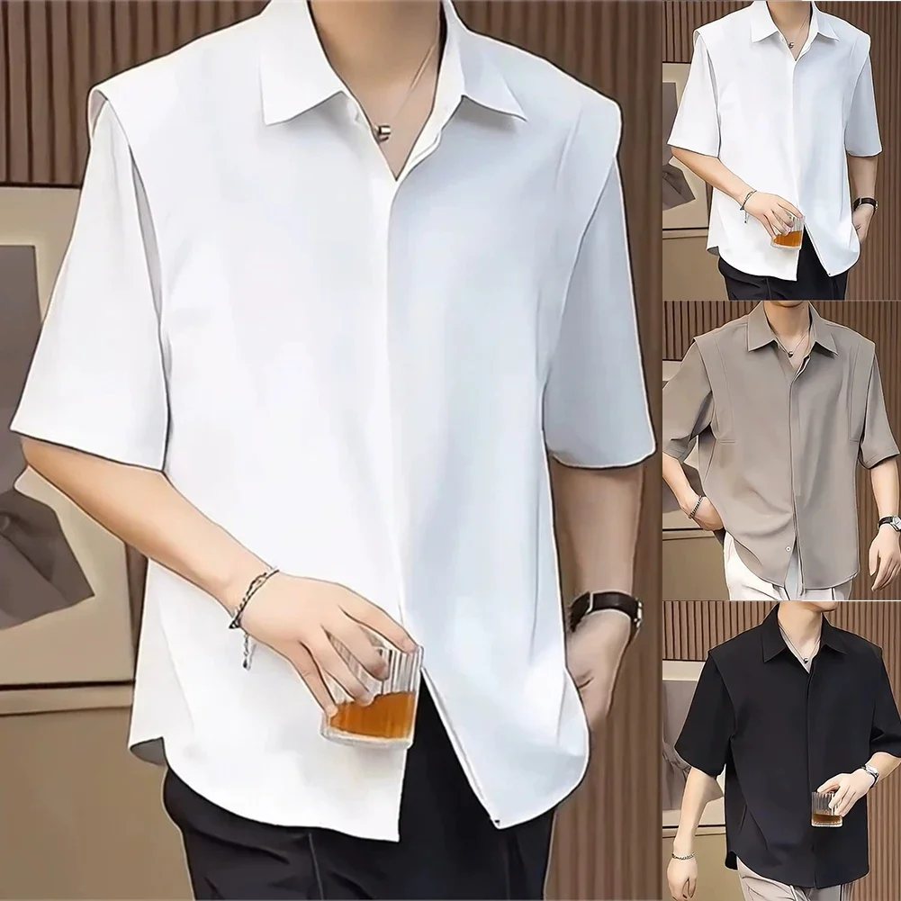 Draped Casual Shirt Ice Silk Top Casual Fashion 2XL Draped Short Sleeve Shirt Short Sleeve Shirt Slight Stretch