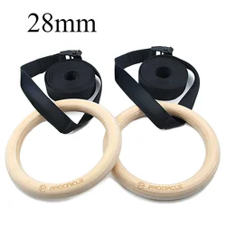 1 Pair 28 MM Gymnastic Rings  Wood with Adjustable Long Buckles Straps Workout For Adult Kids Home Gym Fitness