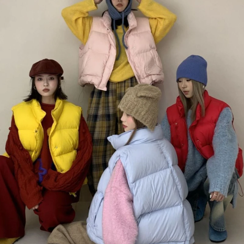 Candy-colored Down and Cotton Women's Jacket with A Stand-up Collar, Thick and Loose Short Style 2025 New Design