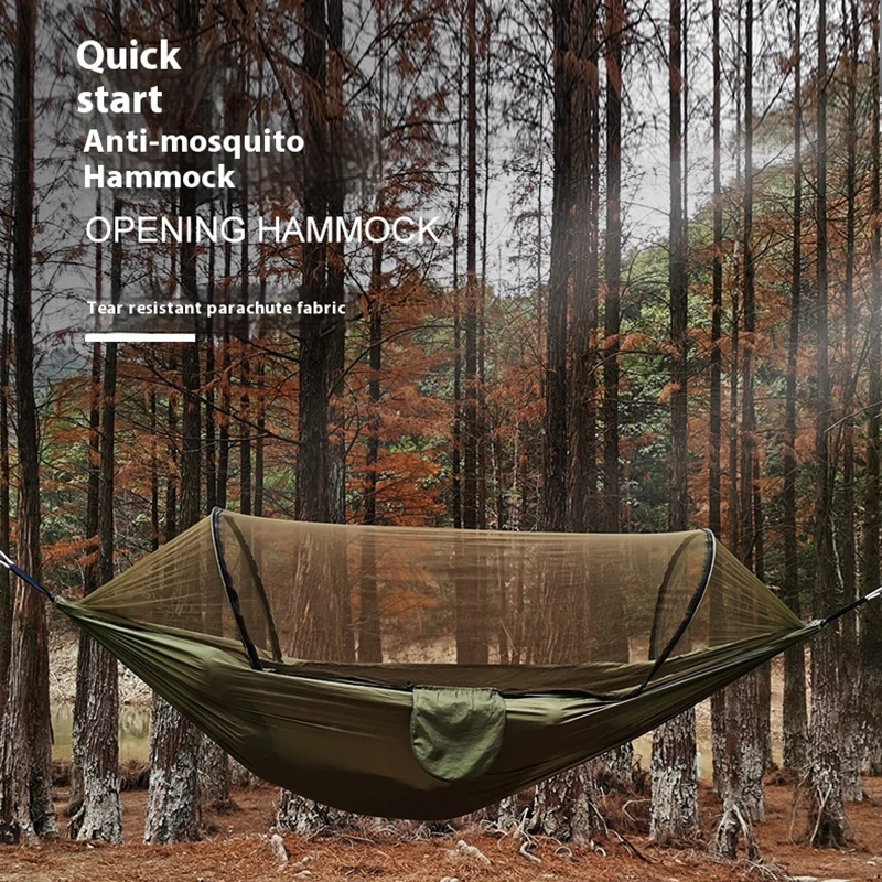 Camping Hammocks with Mosquito Net Pop-Up Light Portable Hanging Sleeping Swing Bed Anti Roll Tent Outdoor Equipment Supplies