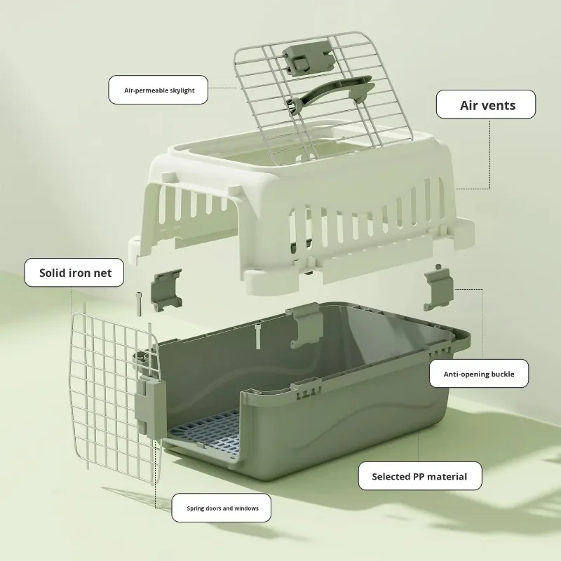 cat cage Pet Travel Airplane Carrier PP Material Portable Breathable Box Ceiling Window Geometric Pattern Installation Easy Cats