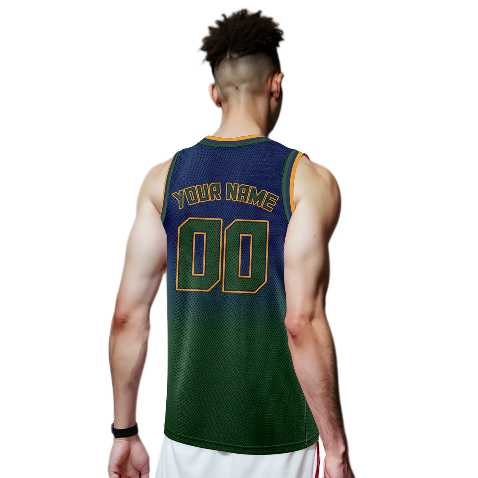 Custom Basketball Jersey Green Navy Gradient Basketball Uniform Printed Name Number Sports Team Shirts for Men Women Youth Kids