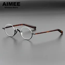 Japanese Handmade Pure Titanium Ultralight Glasses Frames Men's Half-Rim Retro Round Optical Eyeglasses Women Myopia Spectacles